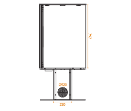 Back view diagram of Spin Wood Burning Stove with measurments