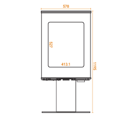 Front view diagram of Spin Wood Burning Stove with measurments